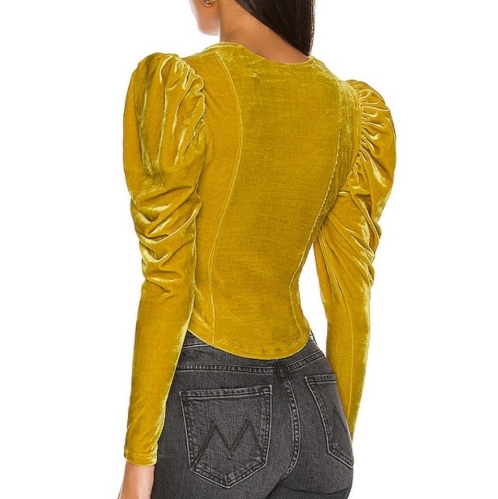 🌟 Free People Yellow Gold Velvet Milkmaid Long Sleeve Top - Picture 2 of 8